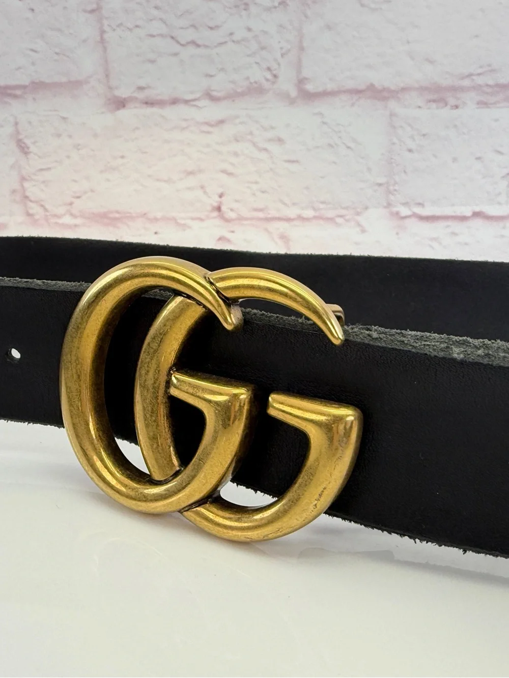Gucci Raw Edge Unfinished Wide Marmont Double G Leather Belt 409416 80/32